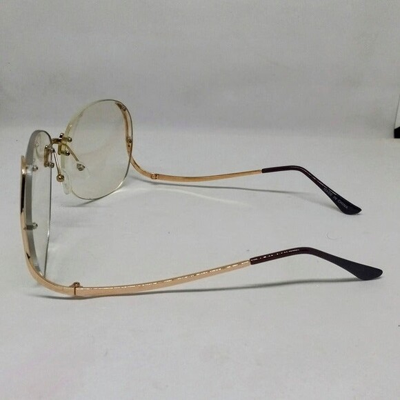 Oversized Drop Arm Rimless Fashion Glasses-Clear Lens-Low Temple-Swoop - Picture 3 of 8